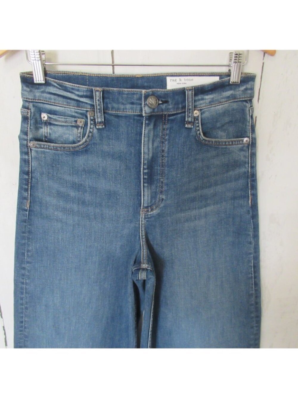 New Rag & Bone Jeans 27 The Sofie High‎ Rise Ultra Wide Leg Raw Hem Willow - Picture 2 of 10
